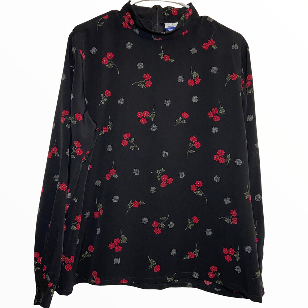 Vintage Pendleton Skirt Set 90s Blouse Poppy Print Floral Black Red Matching 12